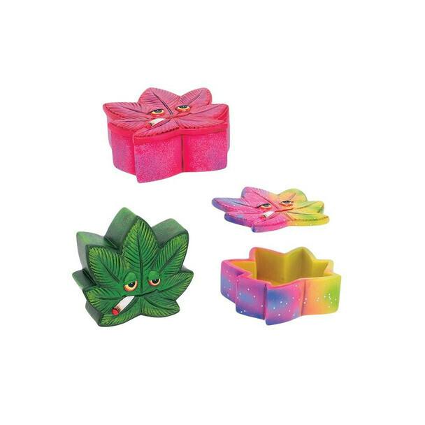 Stoned Hemp Leaf Polyresin Stash Box - 3.5" x 3.5"