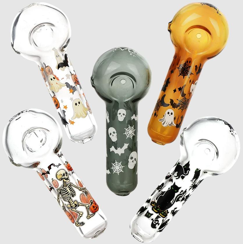 PULSAR Halloween Glass Spoon Pipe 4.5" - Assorted Colors & Designs