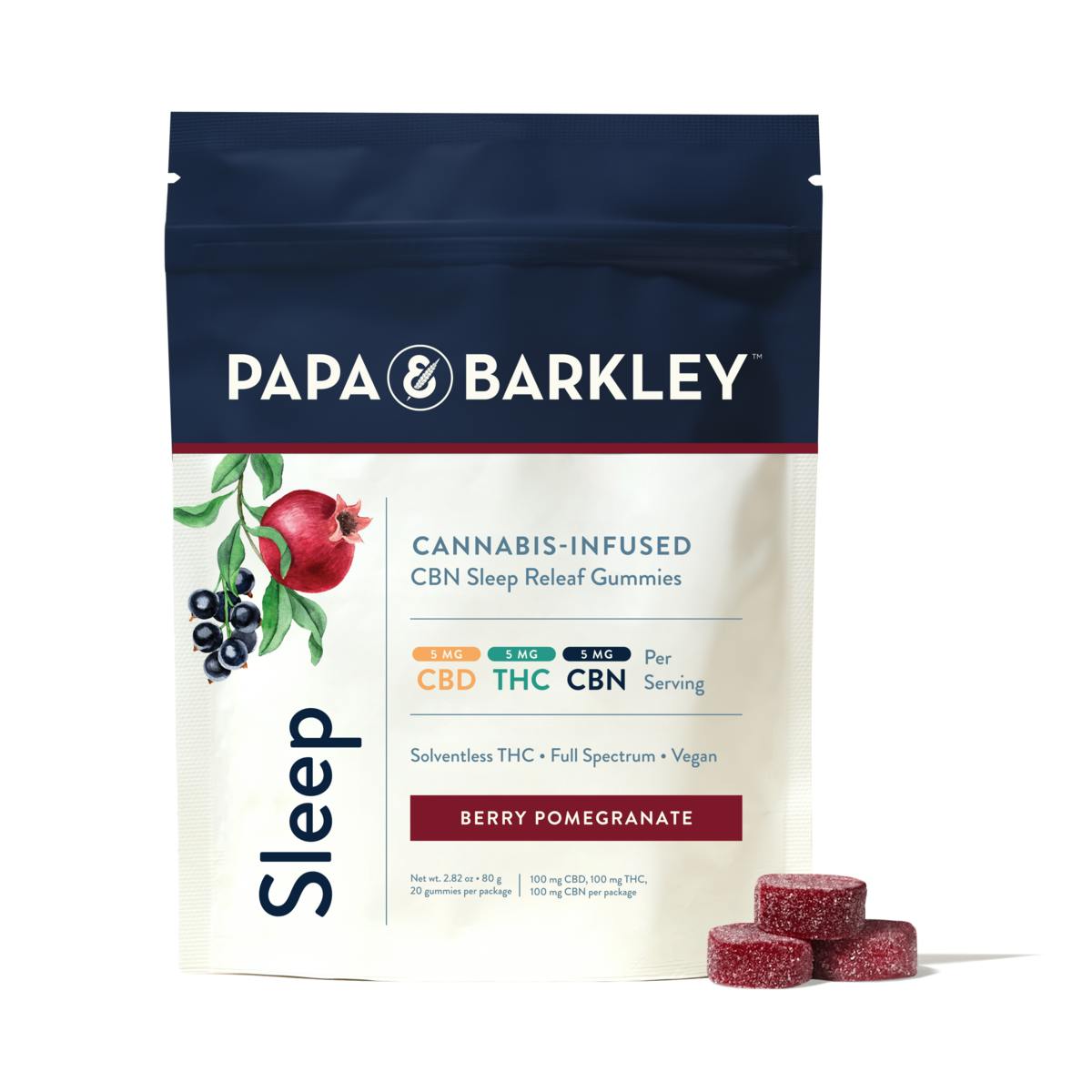 Papa & Barkley Berry Pomegranate Gummies 1:1:1 CBD/THC/CBN (Sleep) (20x5mg)