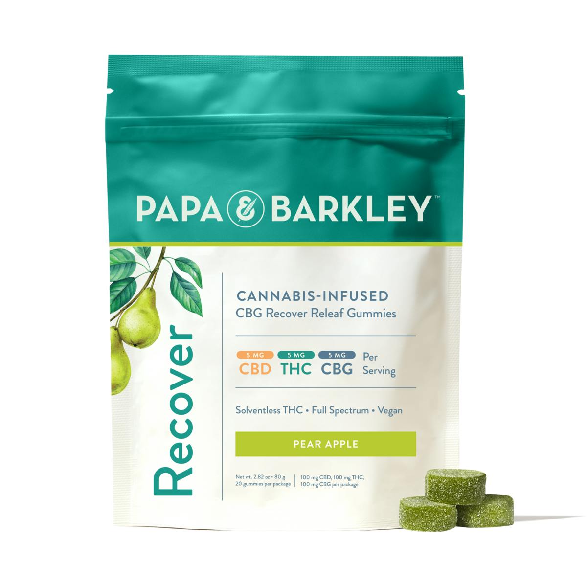 Papa & Barkley Pear Apple Gummies 1:1:1 CBD/THC/CBG (Recover) (20x5mg)