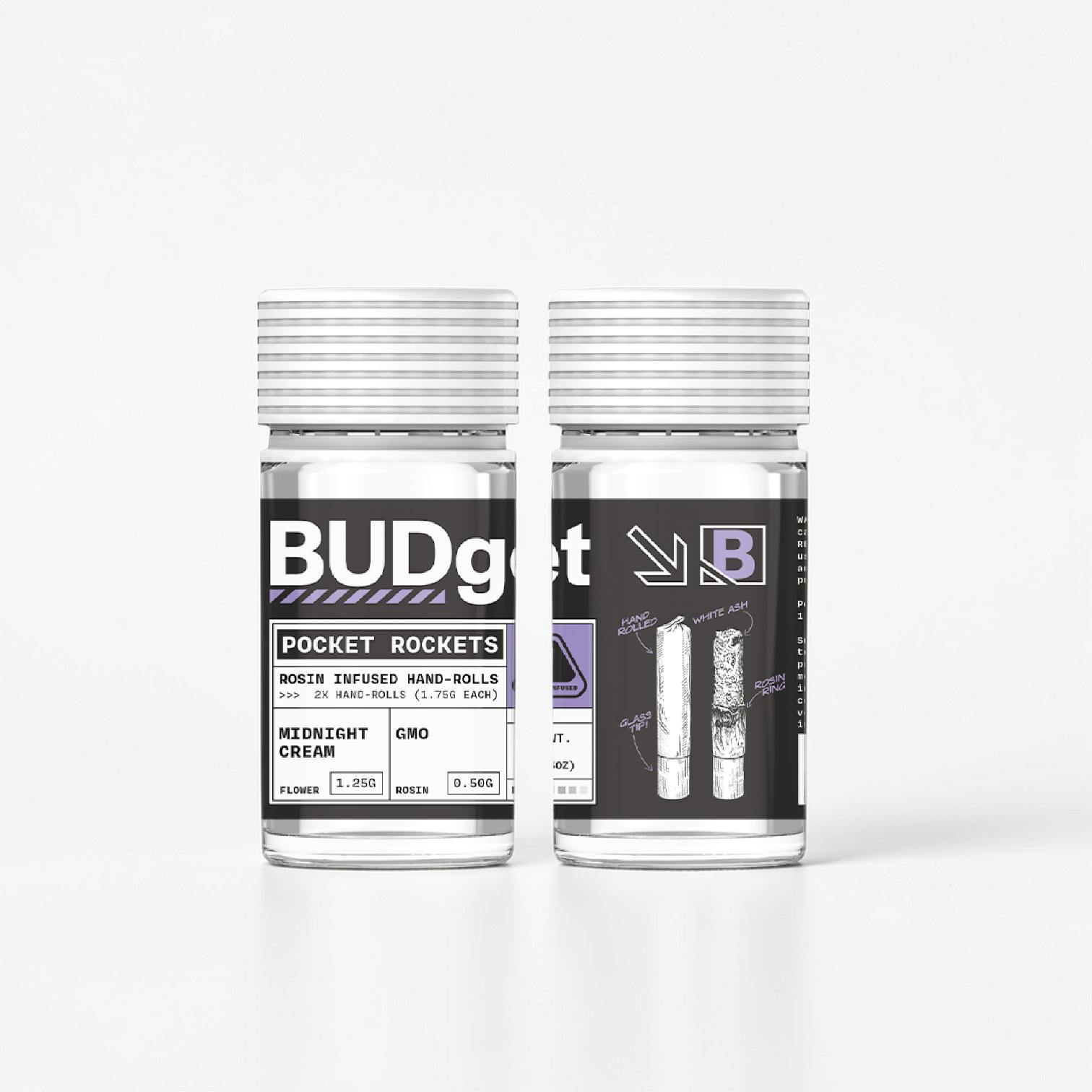 BUDget Rosin-Infused Pocket Rockets Midnight Cream (Indica) (2x1.75G)
