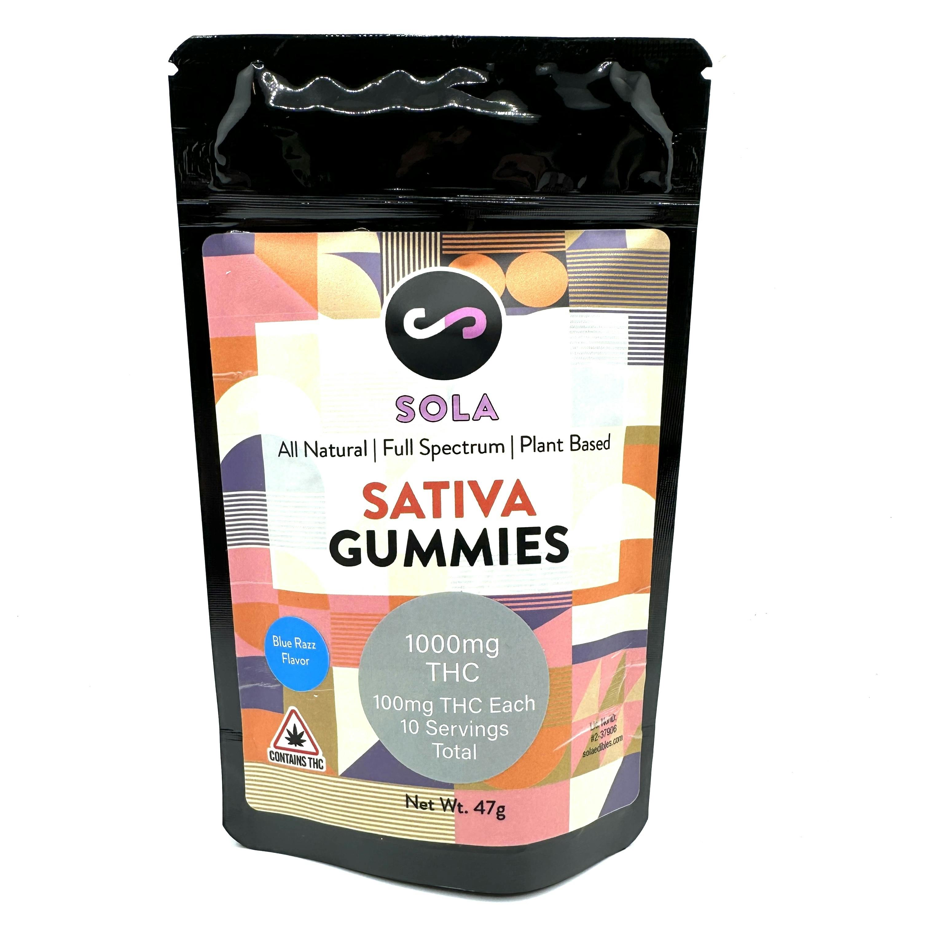 Blue Razz Sativa Gummies | 1000mg | Sola