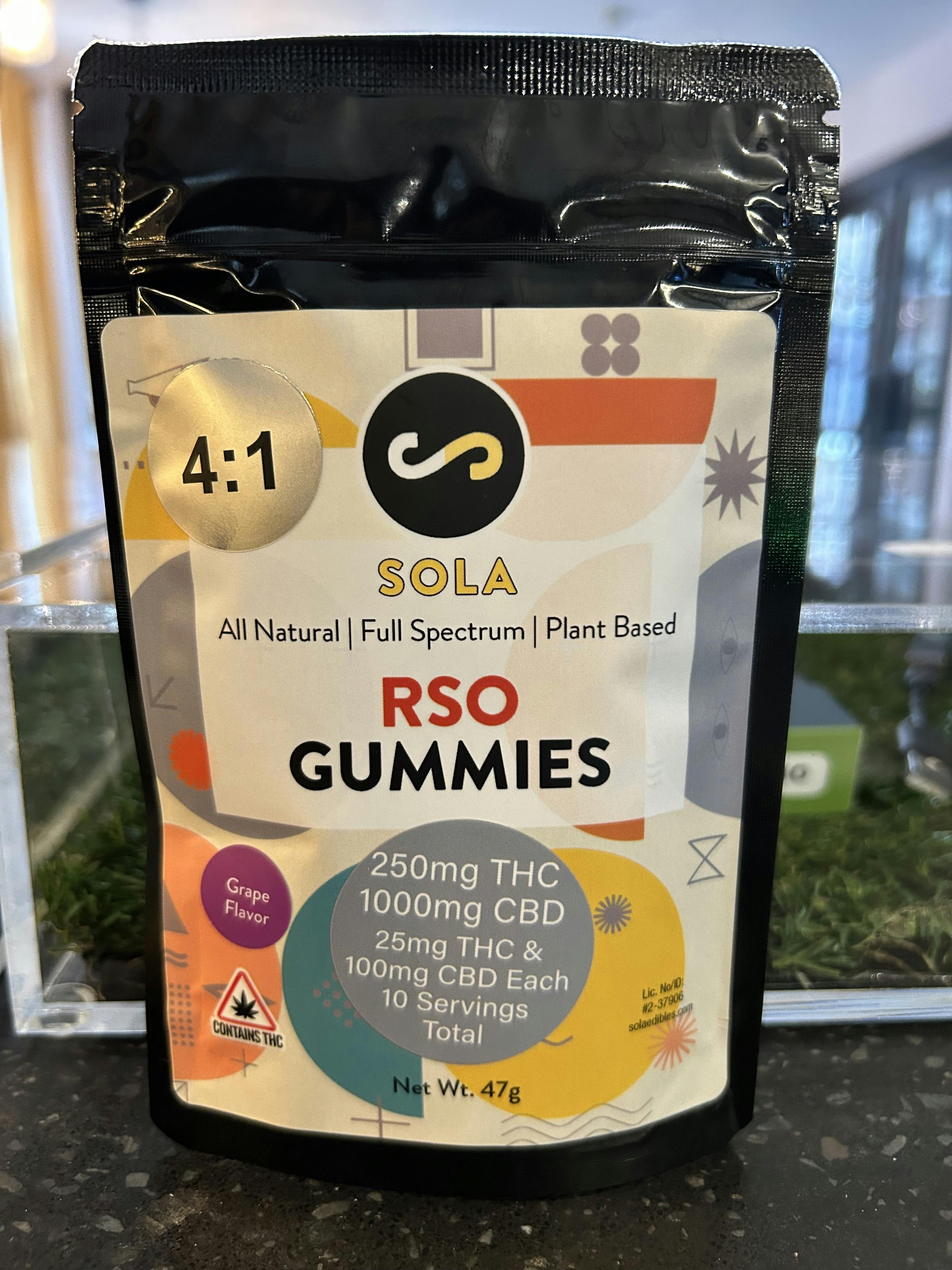 Grape 4:1 RSO Gummies | 400mg CBD: 100mg THC | Sola