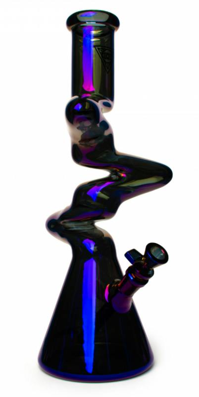 13" Metallic Terminator Finish 3-Arm Zag Beaker Tube - Blue