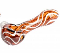 3.75" Zebra Spoon with Mushroom Marble Hand Pipe - Amber