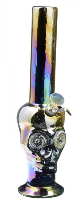 13" Metallic Skull with Diamond Glow Eyes Tube - Platinum
