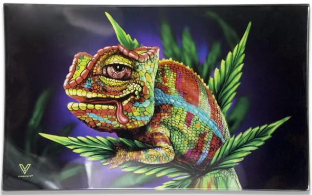 Medium Glass Rolling Tray - Cloud 9 Chameleon