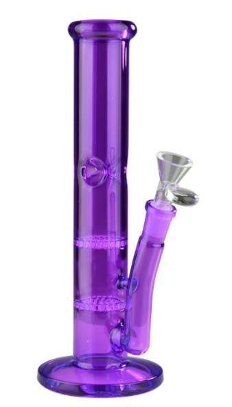 10" Day Glow Straight Tube with 2 Honeycomb Percs - Purple