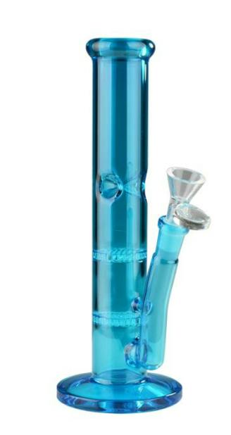 10" Day Glow Straight Tube with 2 Honeycomb Percs - Blue