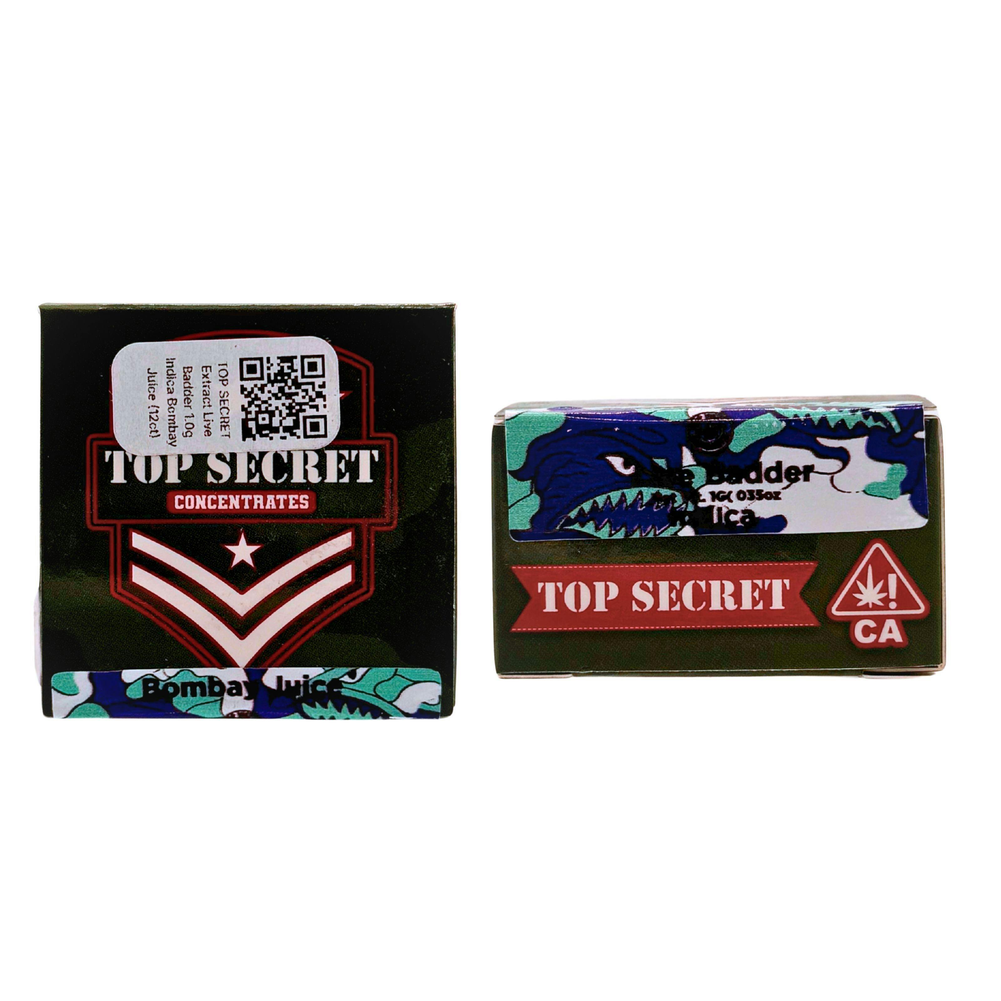 Top Secret: Top Secret Bombay Juice Indica Live Badder 1g