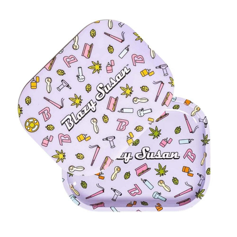 Blazy Susan Purple Icon Metal Rolling Tray w/ Lid - Small