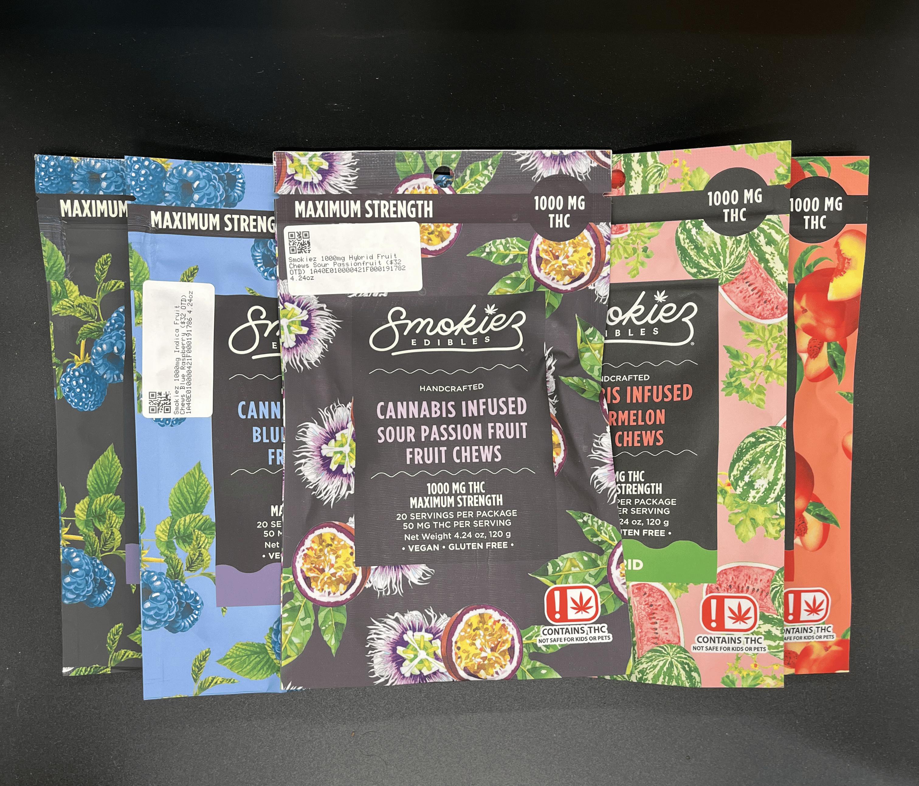 Smokiez 1000mg Indica Fruit Chews Blue Raspberry ($32 OTD)