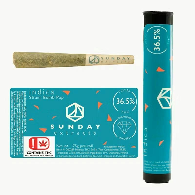 Sunday Extracts 0.75g Bomb Pop Diamond Infused Pre-Roll ($6 or 3 for $15)