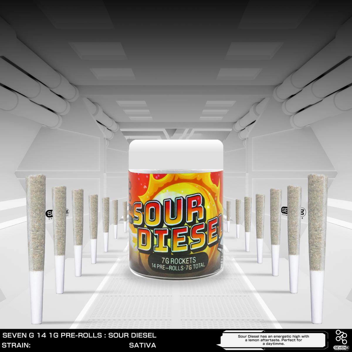 Sour Diesel Sativa Rockets by Seven G 14 joints - 7 g - 14 Pack