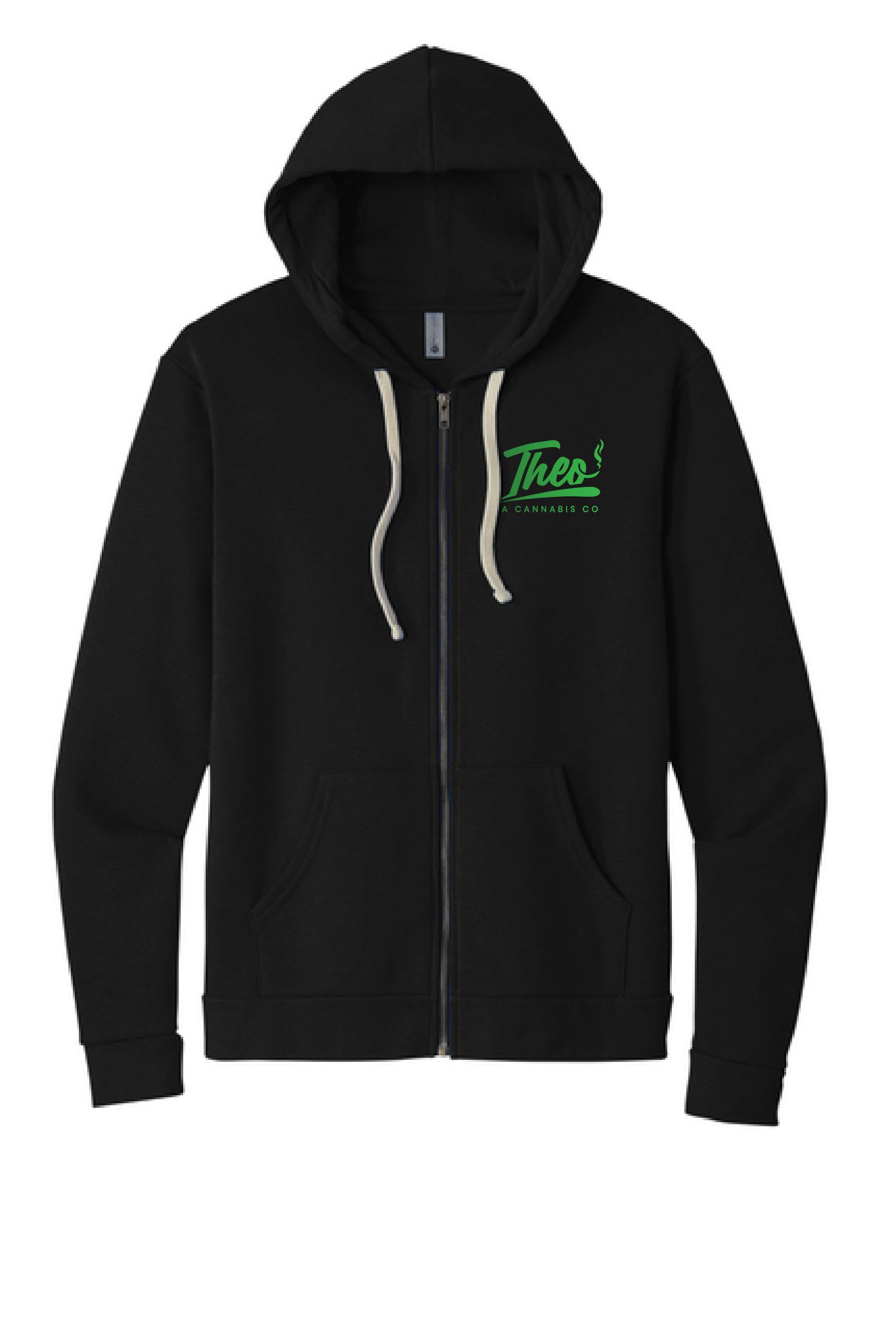 BLACK ZIP HOODIE W/GREEN LOGO