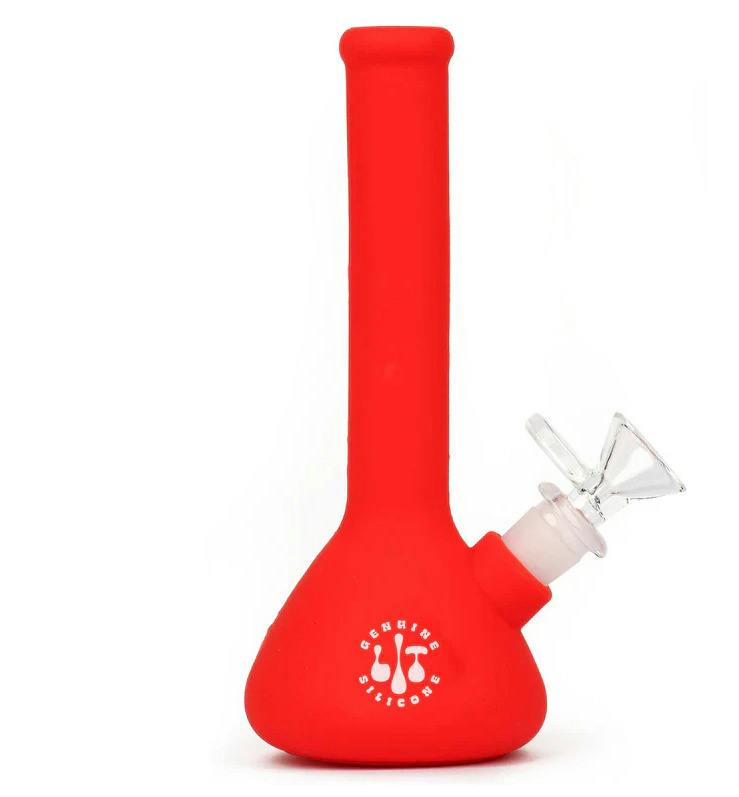 | 7.5" Tall Red Beaker Water Pipe w/ Glass Downstem + Pullout