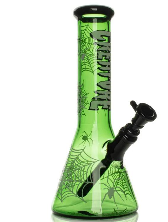 Tall Green Spiderweb Bong w/ Glow-In-The-Dark 12"