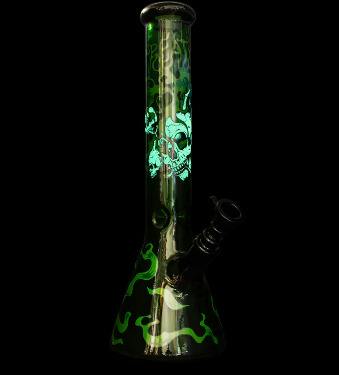 Tall Smoking Skulls Bong w/ Glow-In-The-Dark 15"