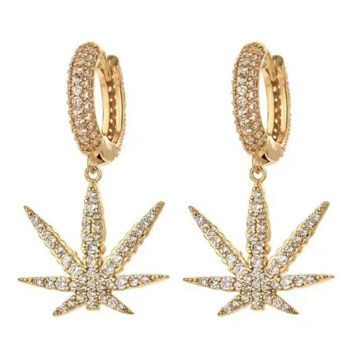 Mr Johnny Green - Gold or Silver 420 Marijuana Leaf Earrings with mini huggie hoops
