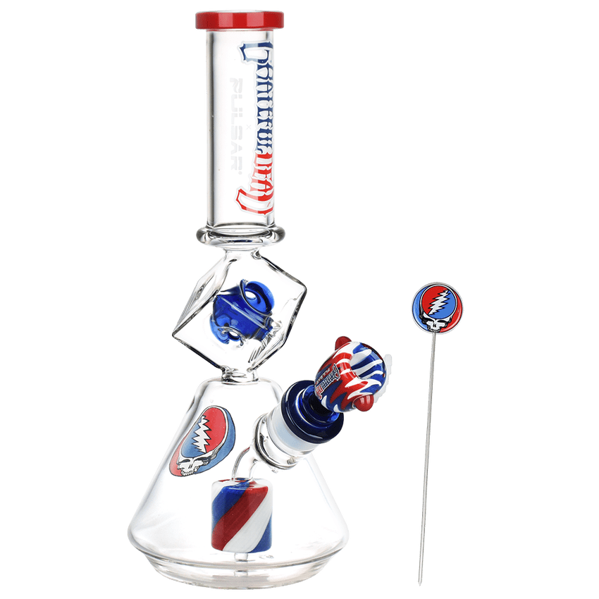 Grateful Dead x Pulsar Inception Cube Glass Beaker Water Pipe | 12.75" | 14mm F