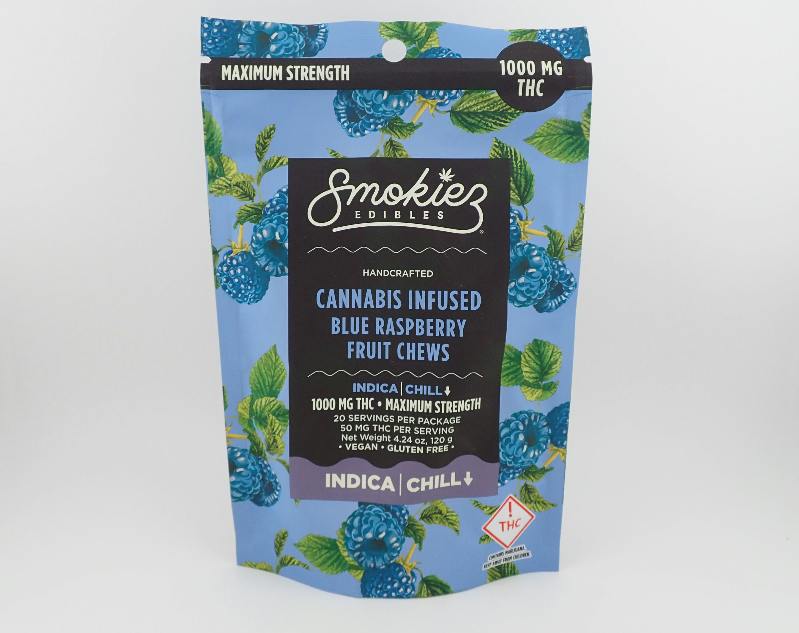 Blue Raspberry Indica Fruit Chews - 1000mg THC - Smokiez