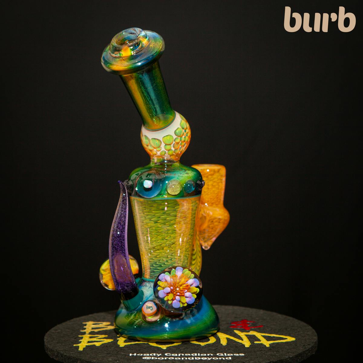 Boro & Beyond Hippo Glass - Hourglass with Dark Amethyst Horn