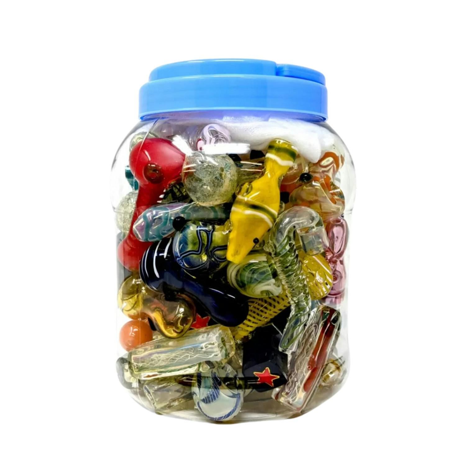 2.5” PREMIUM GLASS MIXED HANDPIPE JAR OF 60 (JAR-61)