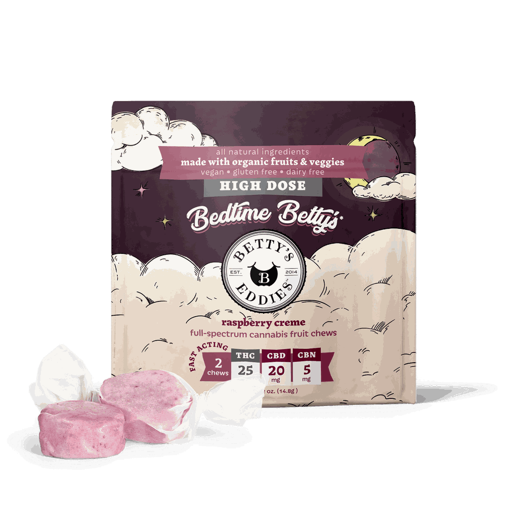 Betty's Eddies Bedtime Betty's - Raspberry Creme Fruit Chews 2pk 50mg at Revolution Dispensary - Normal