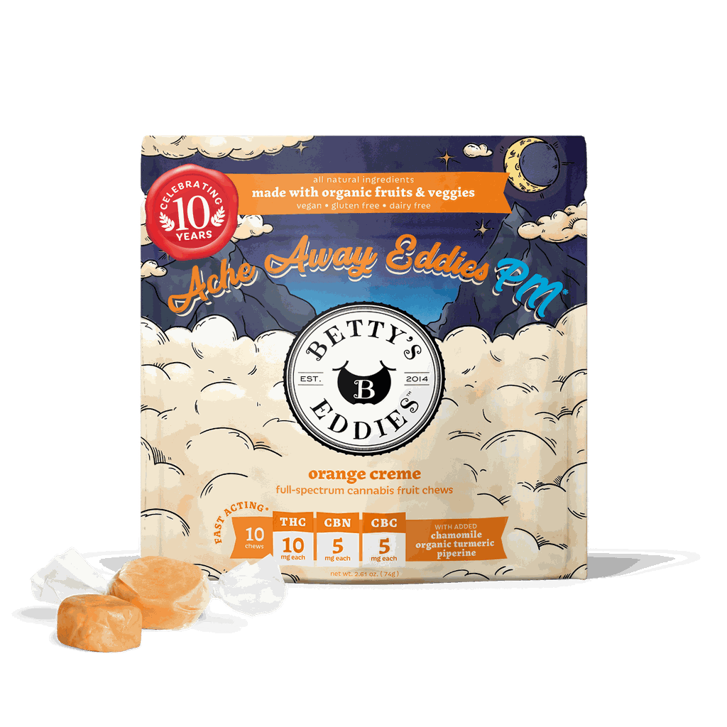 Betty's Eddies Ache Away Eddies PM - Orange Creme Fruit Chews 10pk 100mg