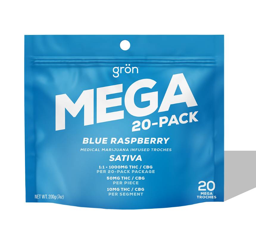 Gron Mega Blue Raspberry Troches 50mg ea | 20-Pack