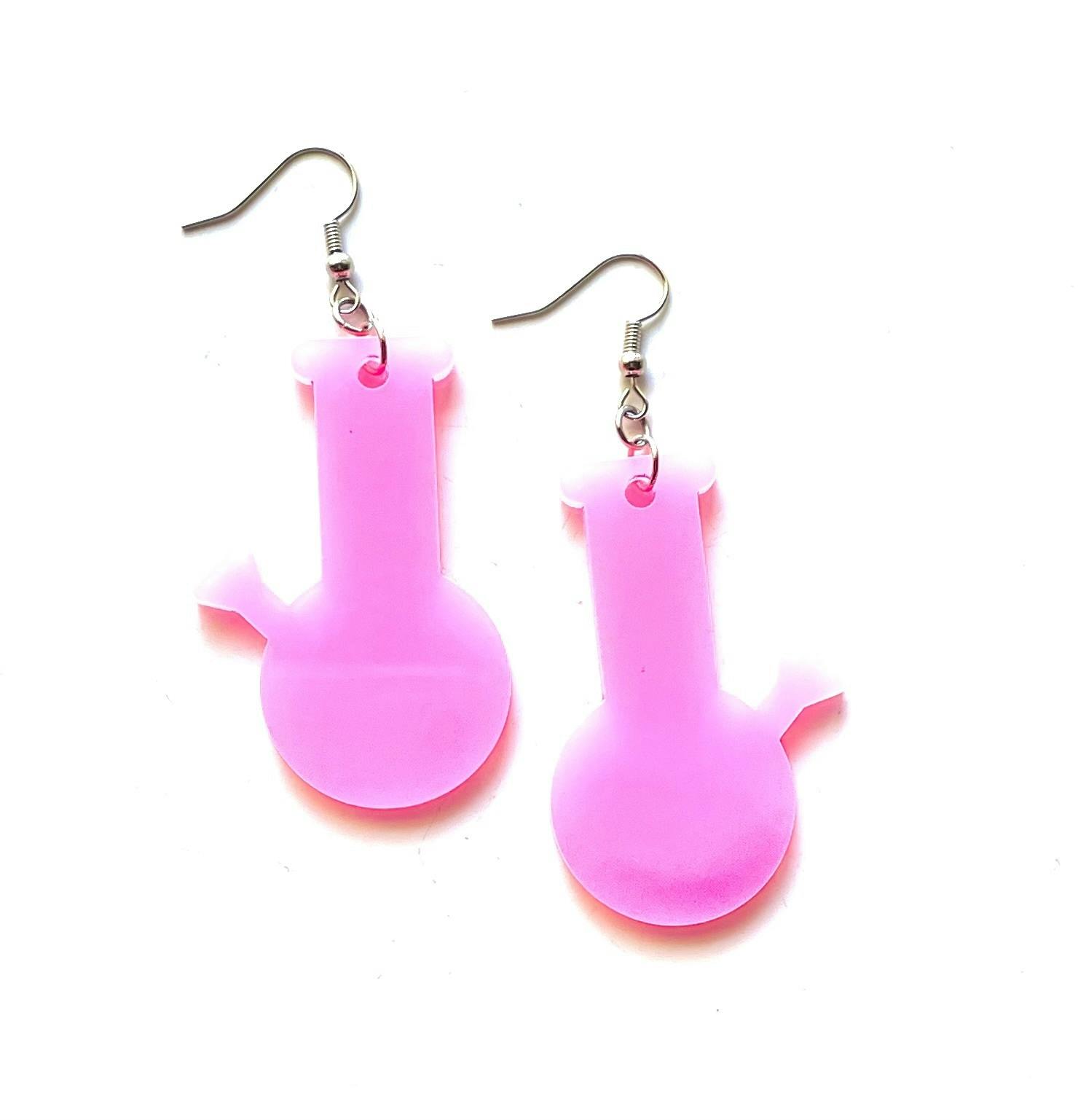 Pink Big Bong Glow in the Dark Dangle Earrings