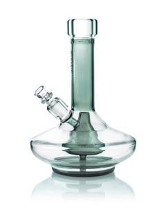 Small Wide Base Water Pipe - Smoke With Clear Accents