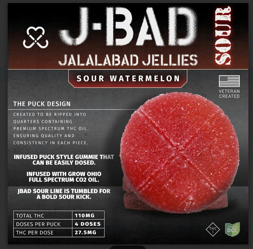 JBAD Sour Watermelon - 110mg 4pk Gummies