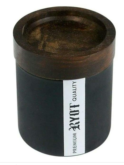 RYOT Black Jar w/silicone Seal and Walnut Tray Lid - RYOT Black Jar w/silicone Seal and Walnut Tr...