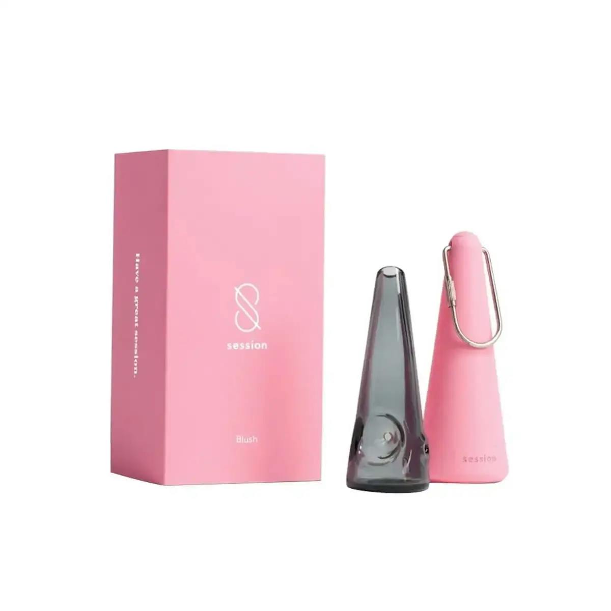 Session Goods Handpipe W/ Silicone Carry Case & Carabiner - Charcoal Grey - Blush Pink