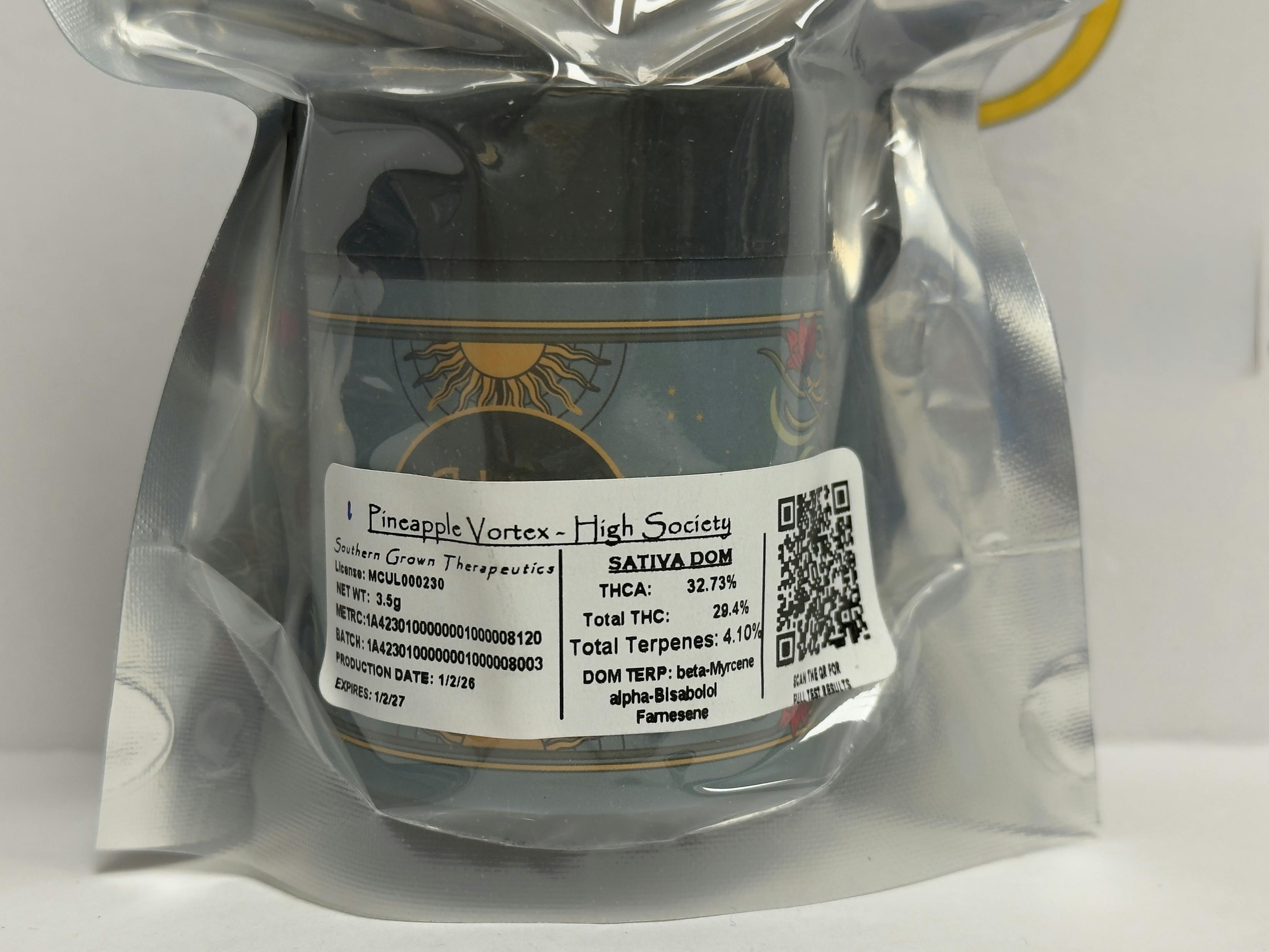 SGT- High Society- Pineapple Vortex - 29% - 3.2% terp (sat/hyb)