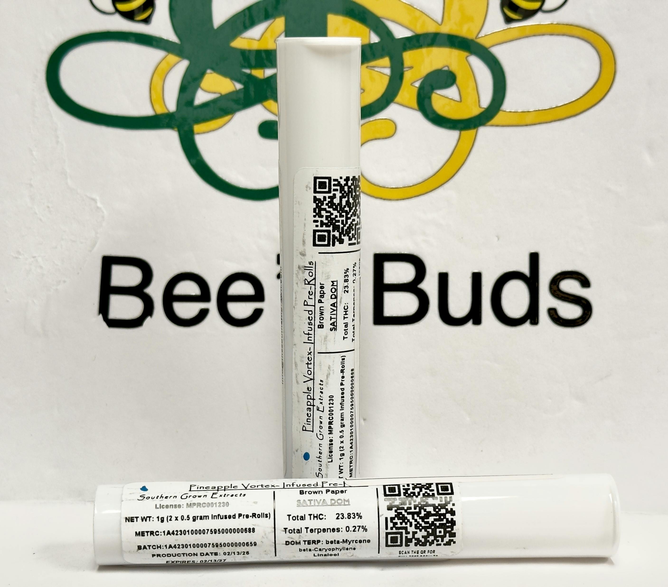 SGT- Pineapple Vortex -Infused Pre Rolls .5g 2pk (sat/hyb) at Bee's Buds Dispensary