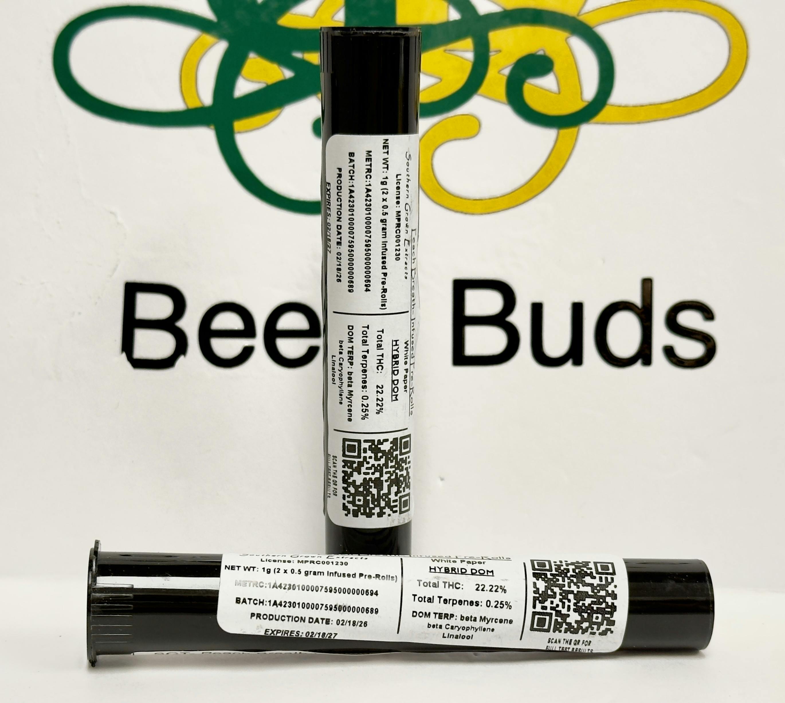 SGT- Peach Breath Infused preroll .5g 2pk at Bee's Buds Dispensary