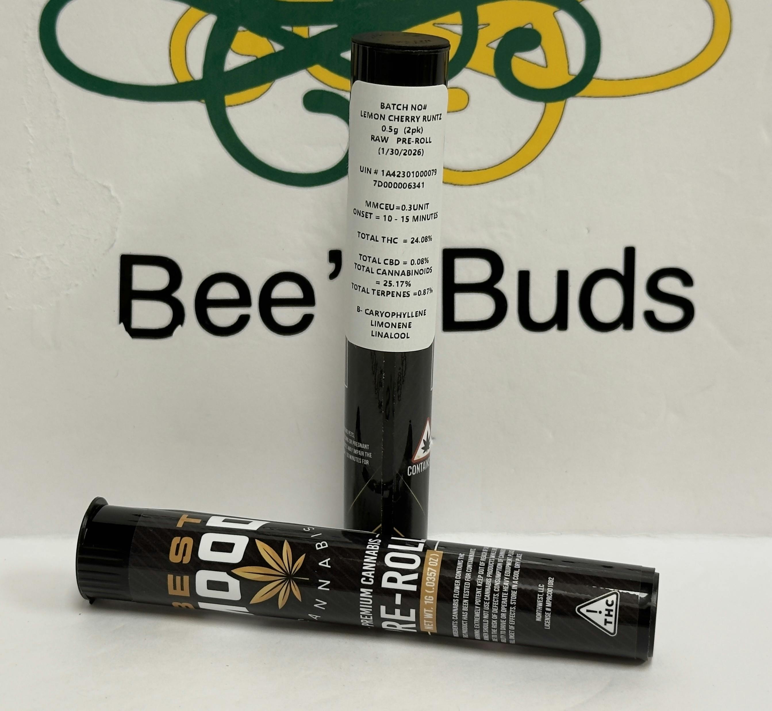 BM- Lemon Cherry Runtz- Infused Preroll .5g 2pk (hyb) at Bee's Buds Dispensary