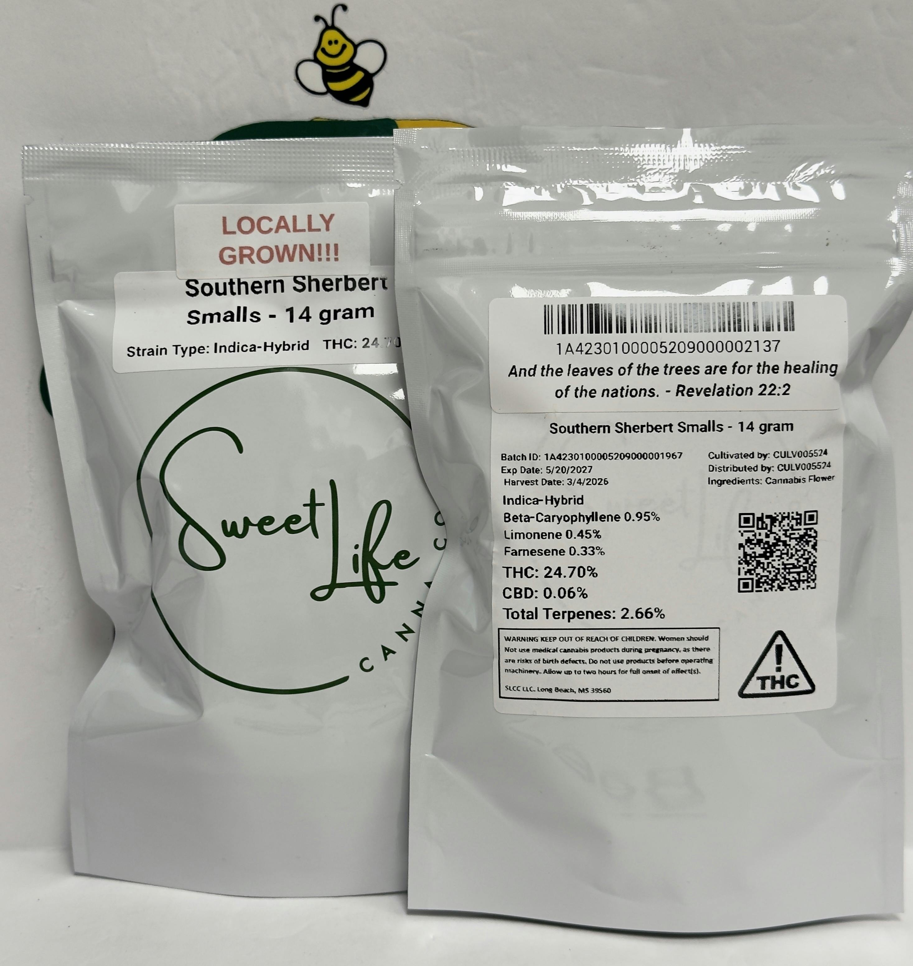 SLCC- Southern Sherbert Smalls - 14g 24.7%- 2.66% Terp (ind/hyb)