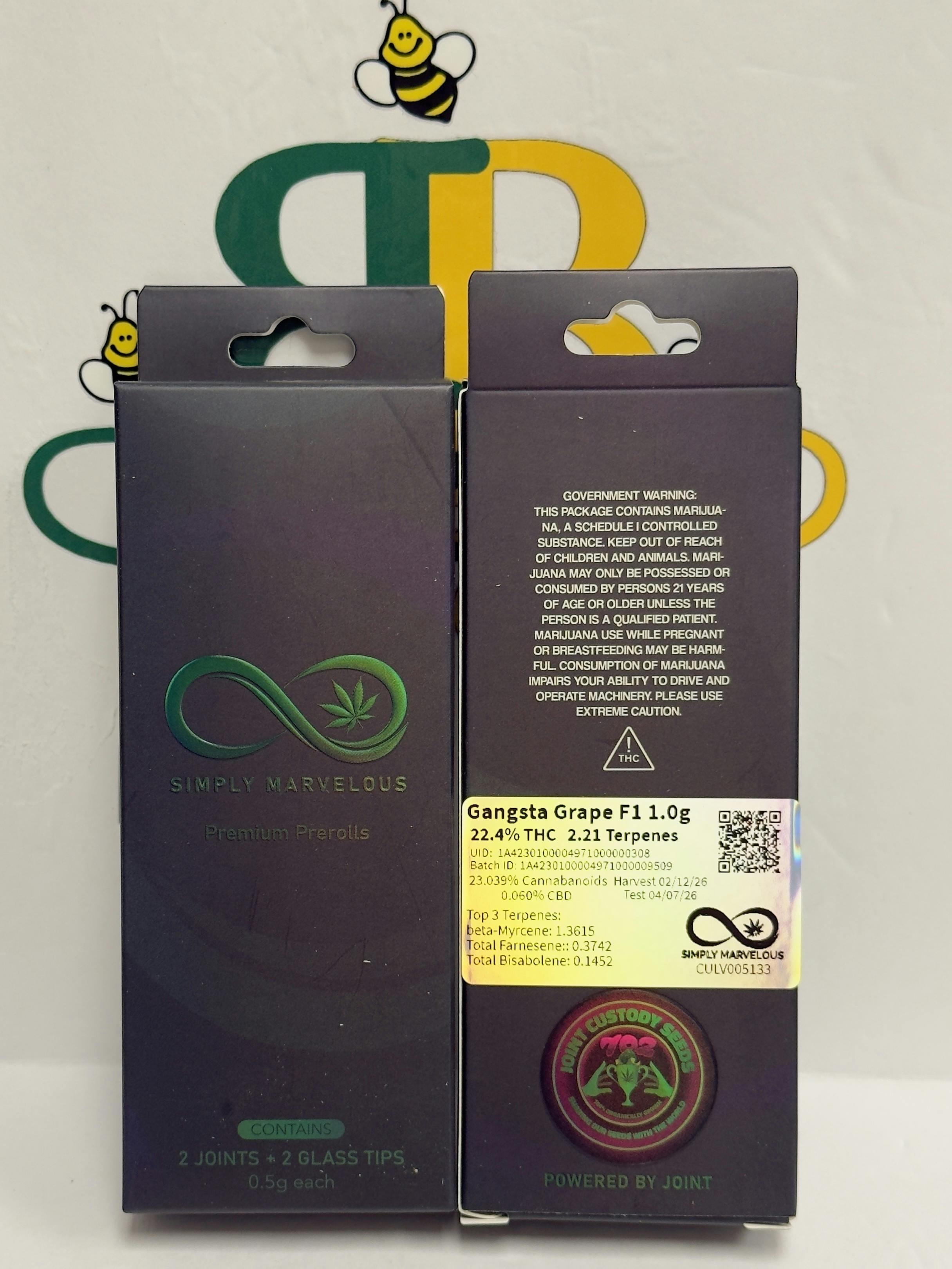 SM- Gangsta Grape- .5g 2pk Pre-Rolls (ind/hyb)