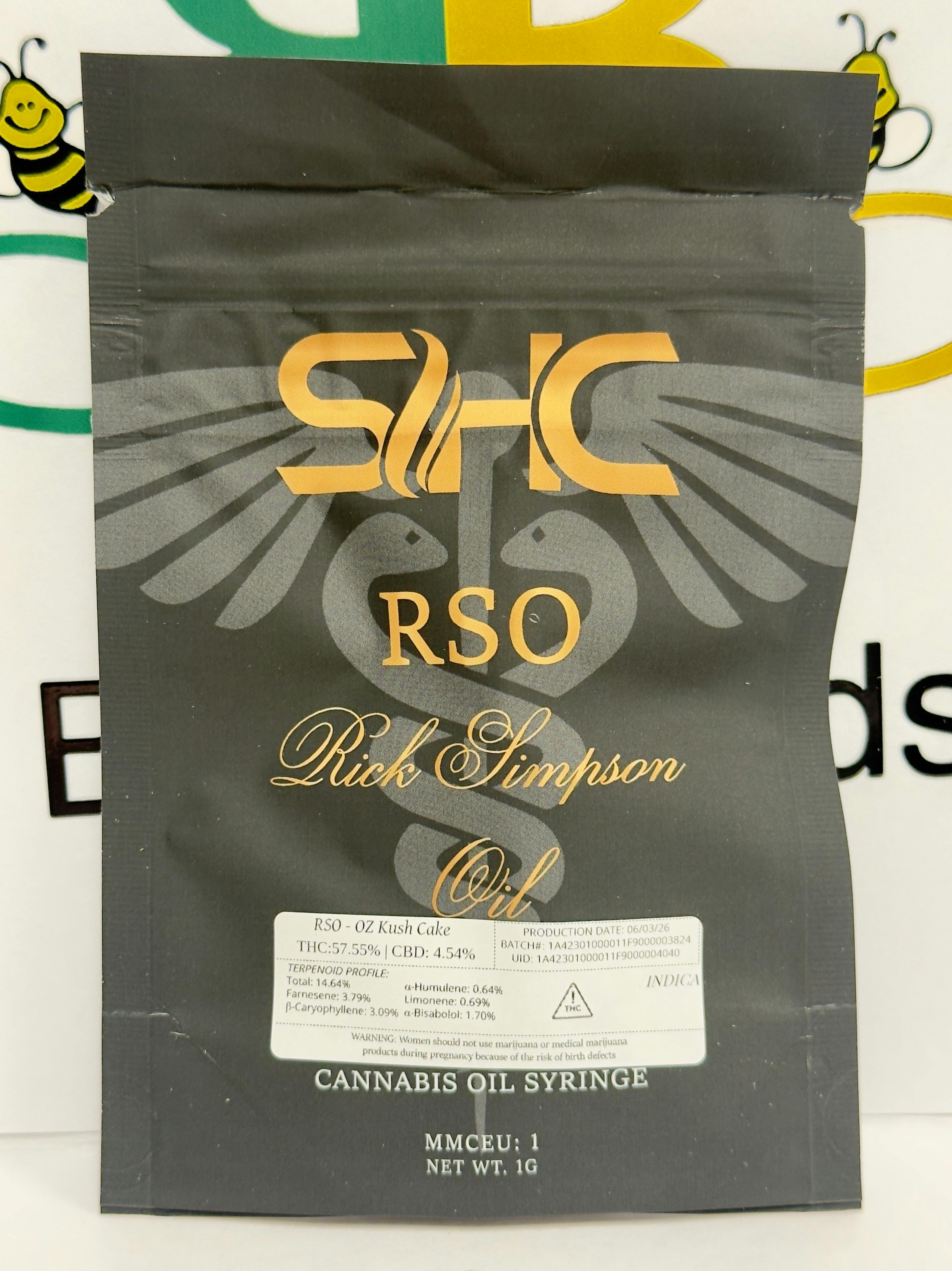 SHC- RSO - OZ Kush Cake (ind/hyb) at Bee's Buds Dispensary Wiggins