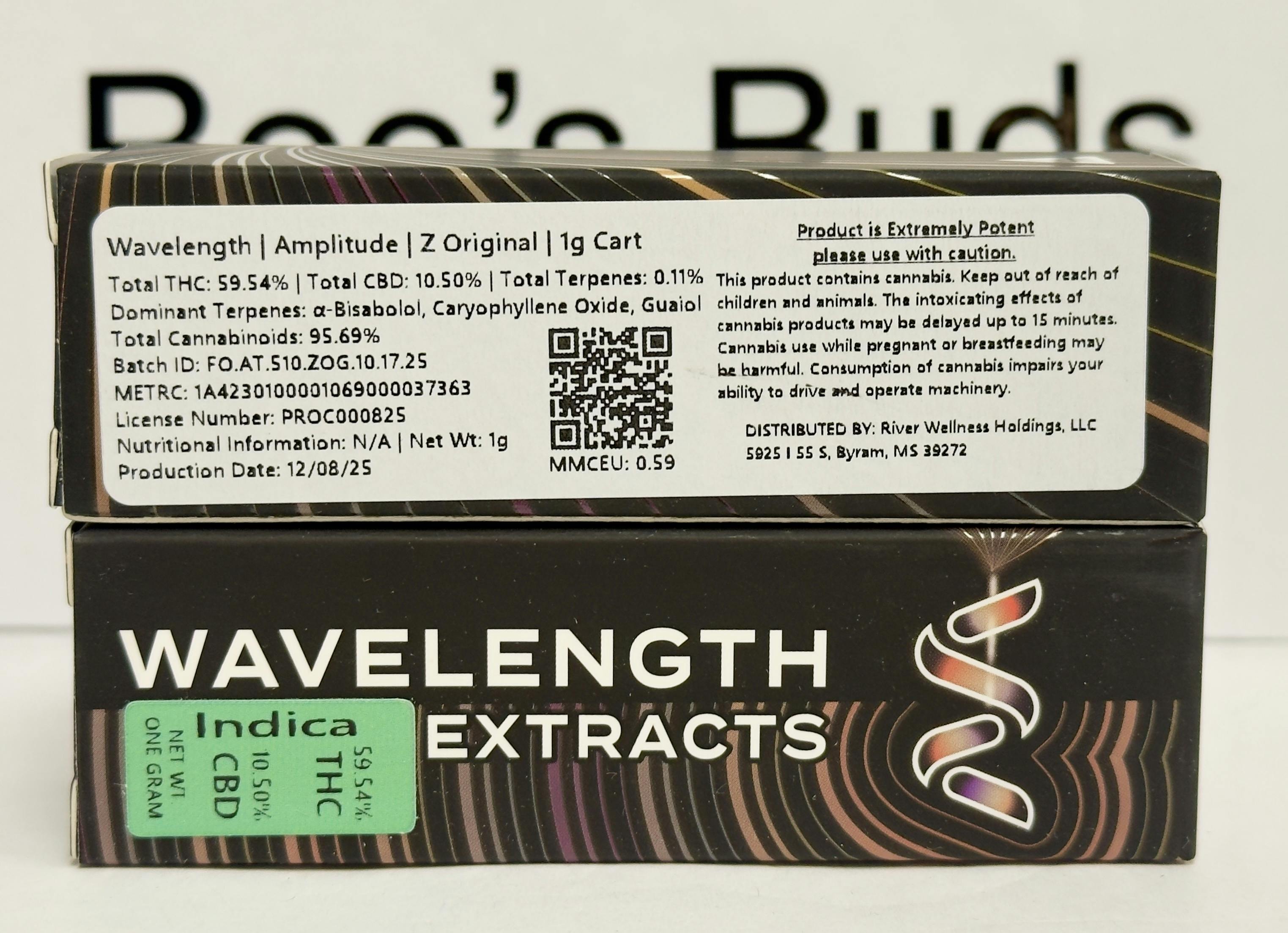 Wavelength | Amplitude- Z Original 1g Cart -(ind/hyb) at Bee's Buds Dispensary Wiggins
