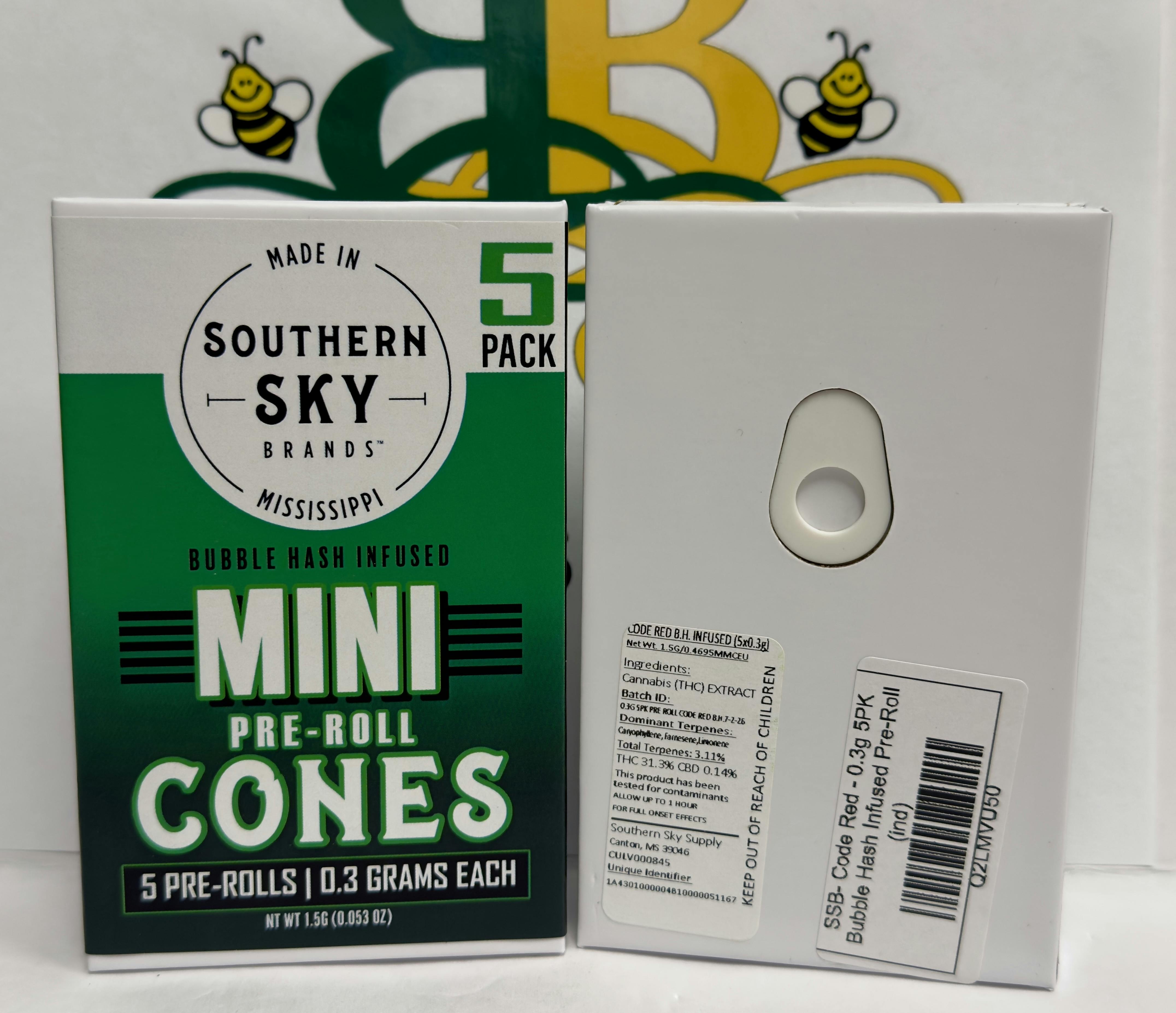 SSB- Code Red - 0.3g 5PK Bubble Hash Infused Pre-Roll (ind)