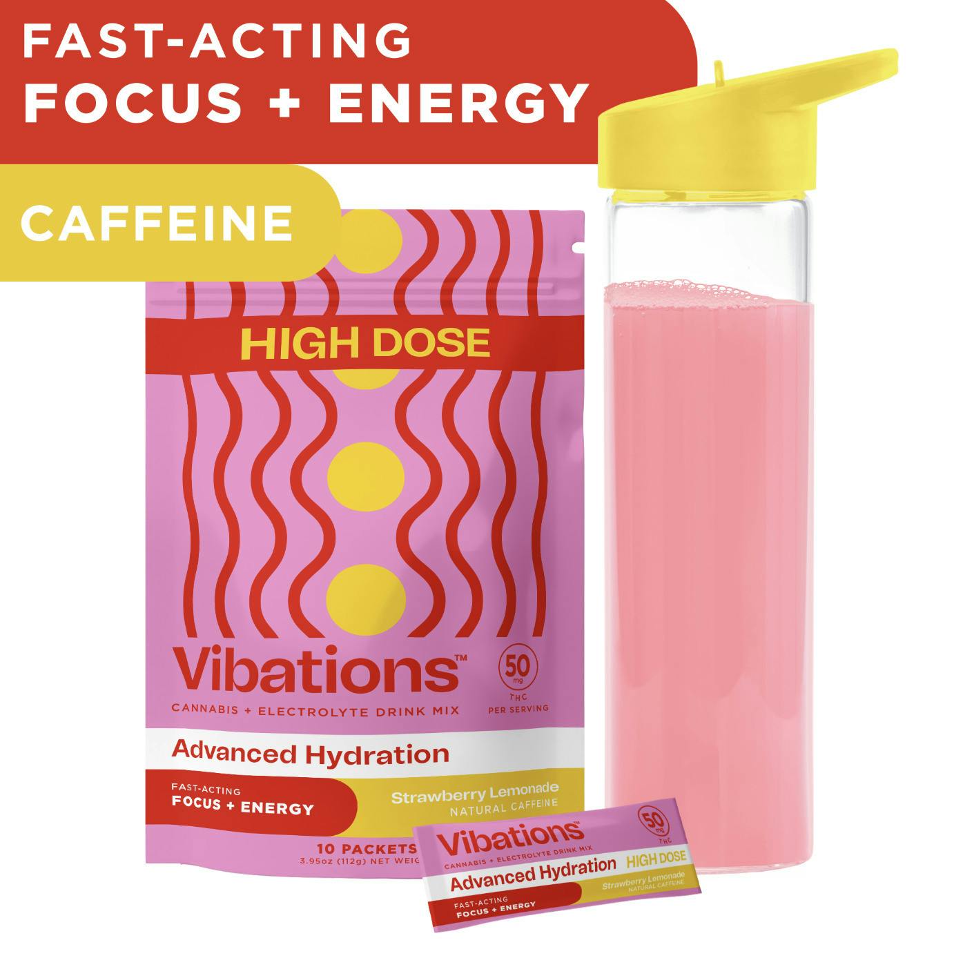 Vibations 100mg + Caffeine Drink Mix - Strawberry Lemonade 50mg x 2