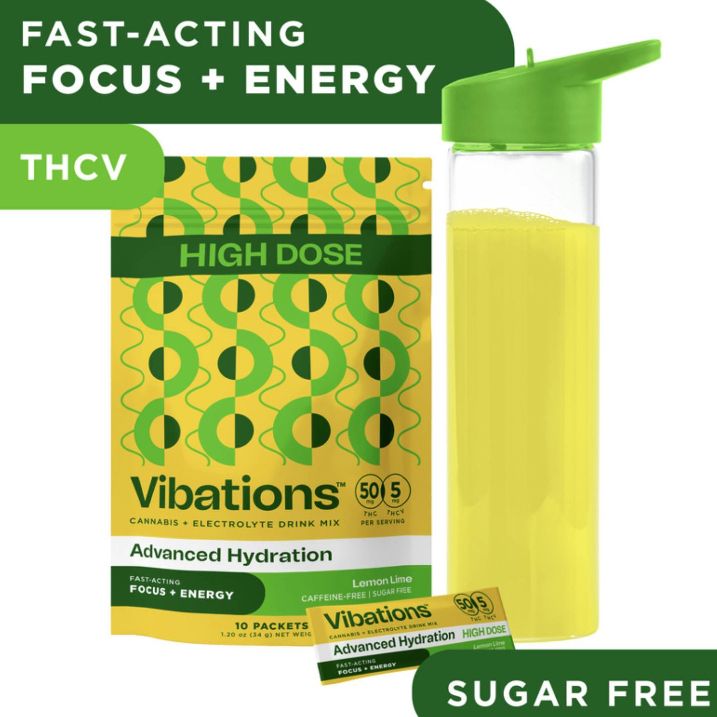 Vibations 100mg + THCV Drink Mix - Lemon Lime 50mg x 2