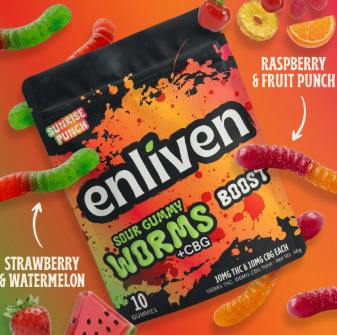 Enliven 100mg 10mg THC | 10mg CBG Sour Gummy Worms - Boost 10 x