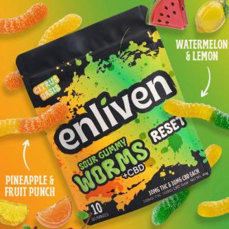 Enliven 100mg 10mg THC | 10mg CBD Sour Gummy Worms - Reset 10 x