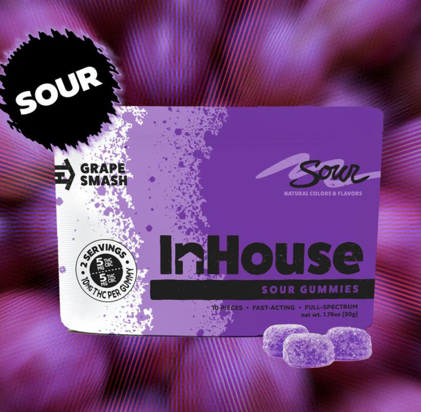 In-House 100mg Gummies - Sour Grape 10mg x 10