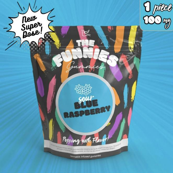 Super Funny 100mg Gummies - Sour Blue Raspberry - 1 x